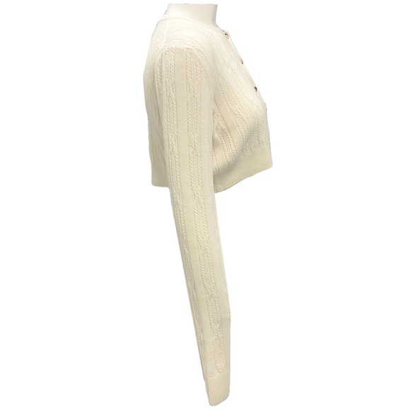 KHAITE IVORY CROPPED CASHMERE KNIT CARDIGAN SWEATER - Picture 2 of 5